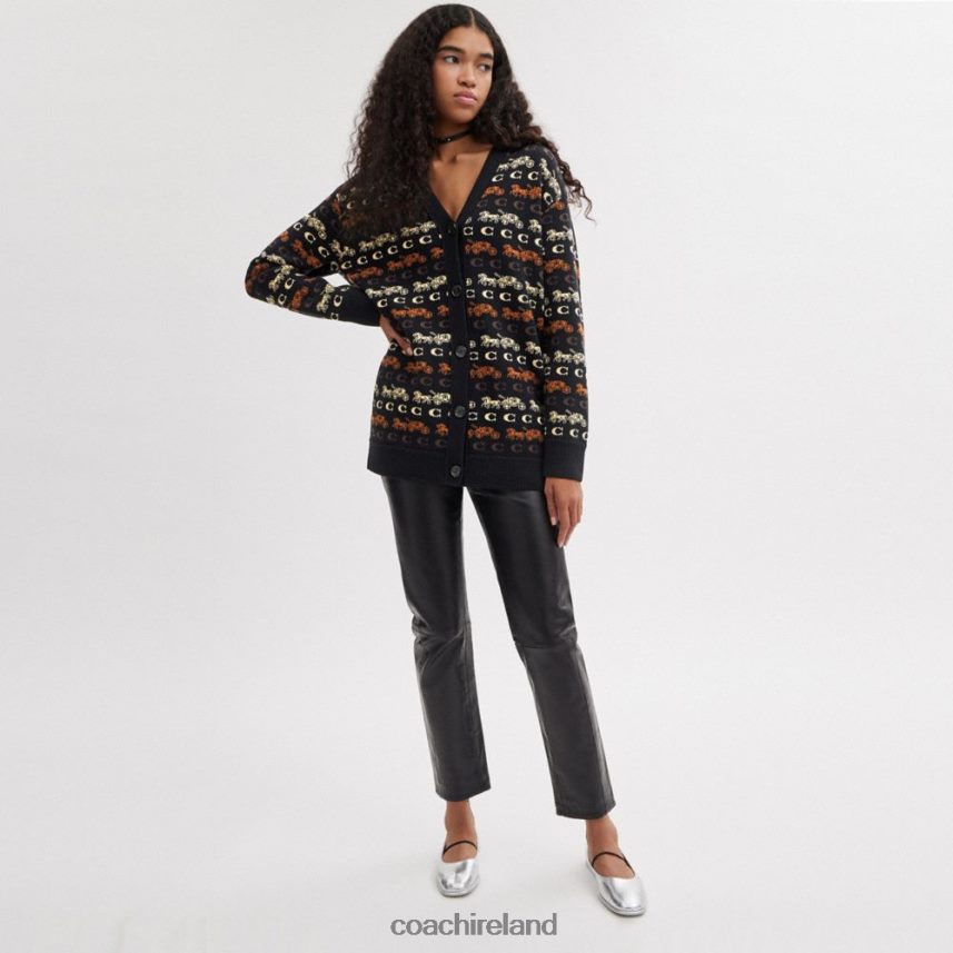 Coach Women HORSE AND CARRIAGE CARDIGAN BLACK/BROWN MULTI 80N2R2481