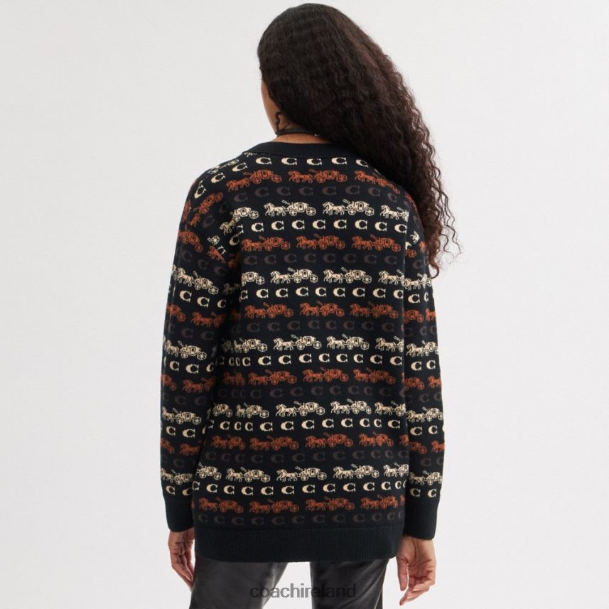 Coach Women HORSE AND CARRIAGE CARDIGAN BLACK/BROWN MULTI 80N2R2481