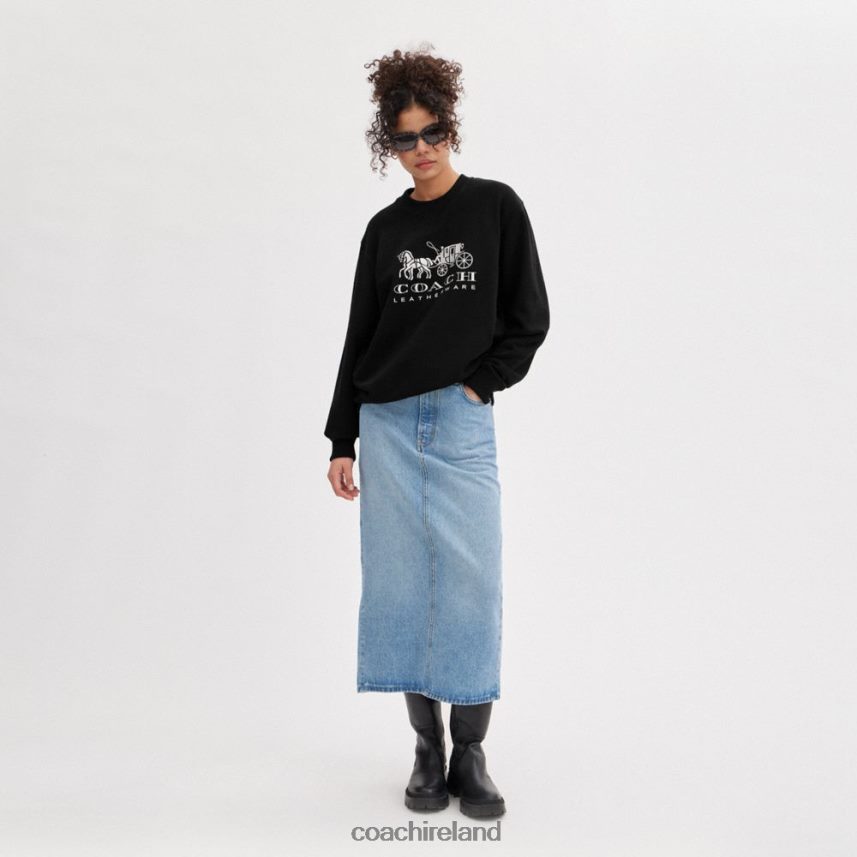 Coach Women HORSE AND CARRIAGE CREWNECK SWEATSHIRT Black 80N2R2494