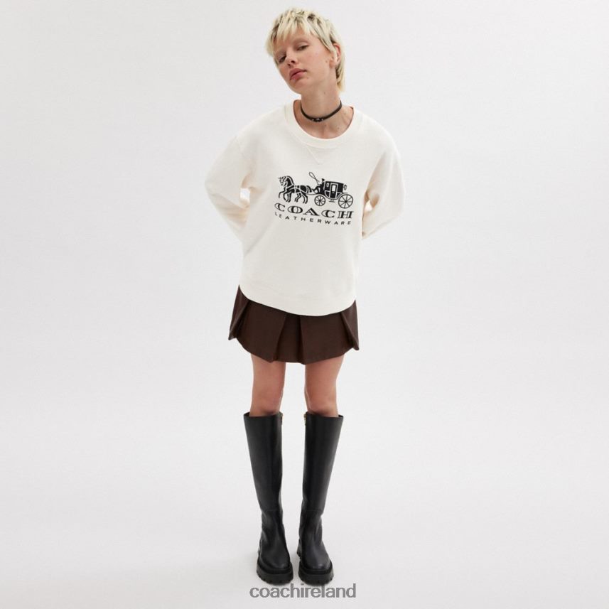 Coach Women HORSE AND CARRIAGE CREWNECK SWEATSHIRT Chalk 80N2R2495