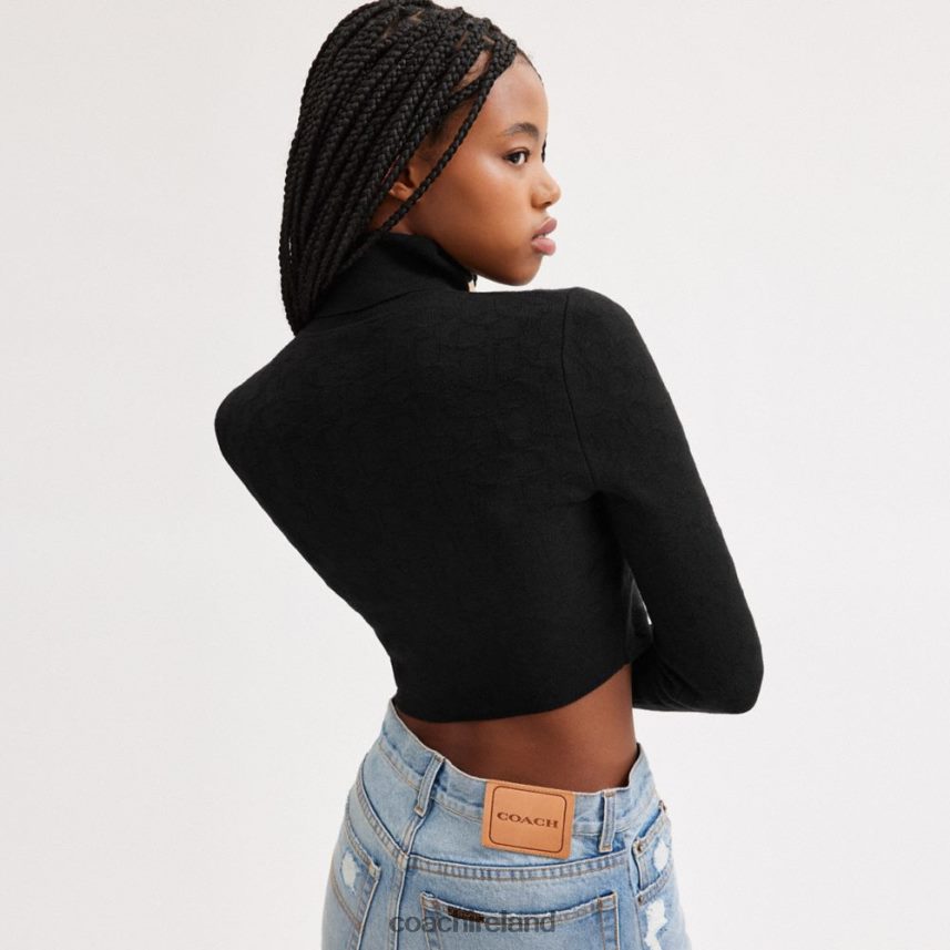 Coach Women SIGNATURE KNIT CROPPED TURTLENECK Black 80N2R2487