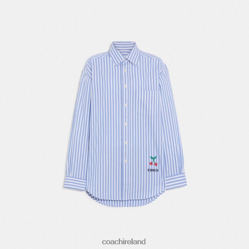 Coach Women STRIPED BUTTON DOWN SHIRT Blue Multi. 80N2R2499