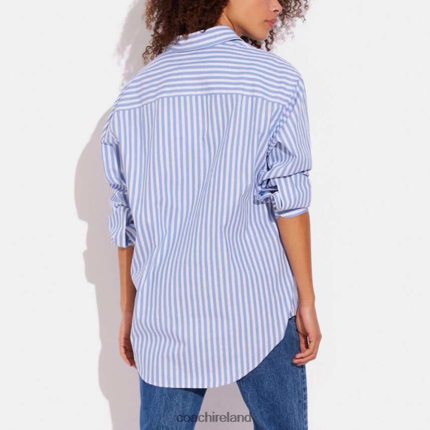 Coach Women STRIPED BUTTON DOWN SHIRT Blue Multi. 80N2R2499