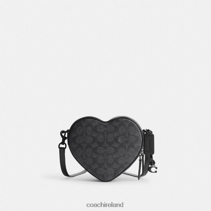 Coach Women HEART CROSSBODY IN SIGNATURE CANVAS MW/Charcoal/Black 80N2R2205