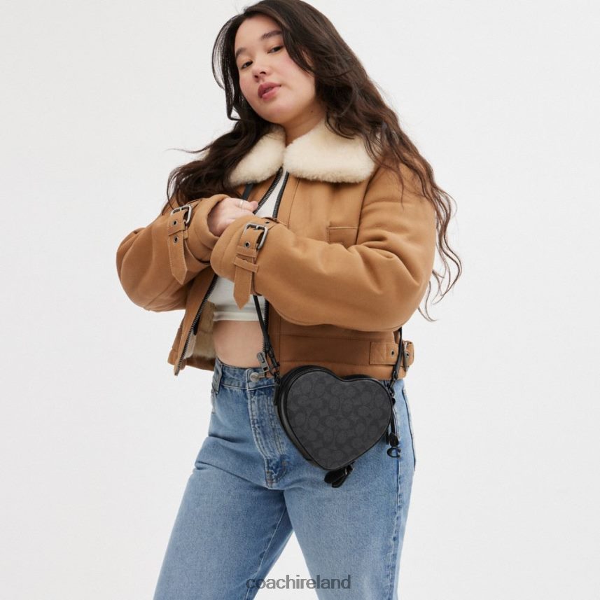 Coach Women HEART CROSSBODY IN SIGNATURE CANVAS MW/Charcoal/Black 80N2R2205