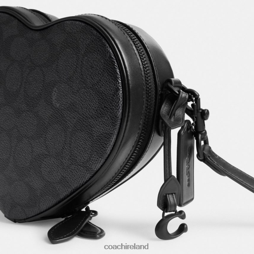 Coach Women HEART CROSSBODY IN SIGNATURE CANVAS MW/Charcoal/Black 80N2R2205