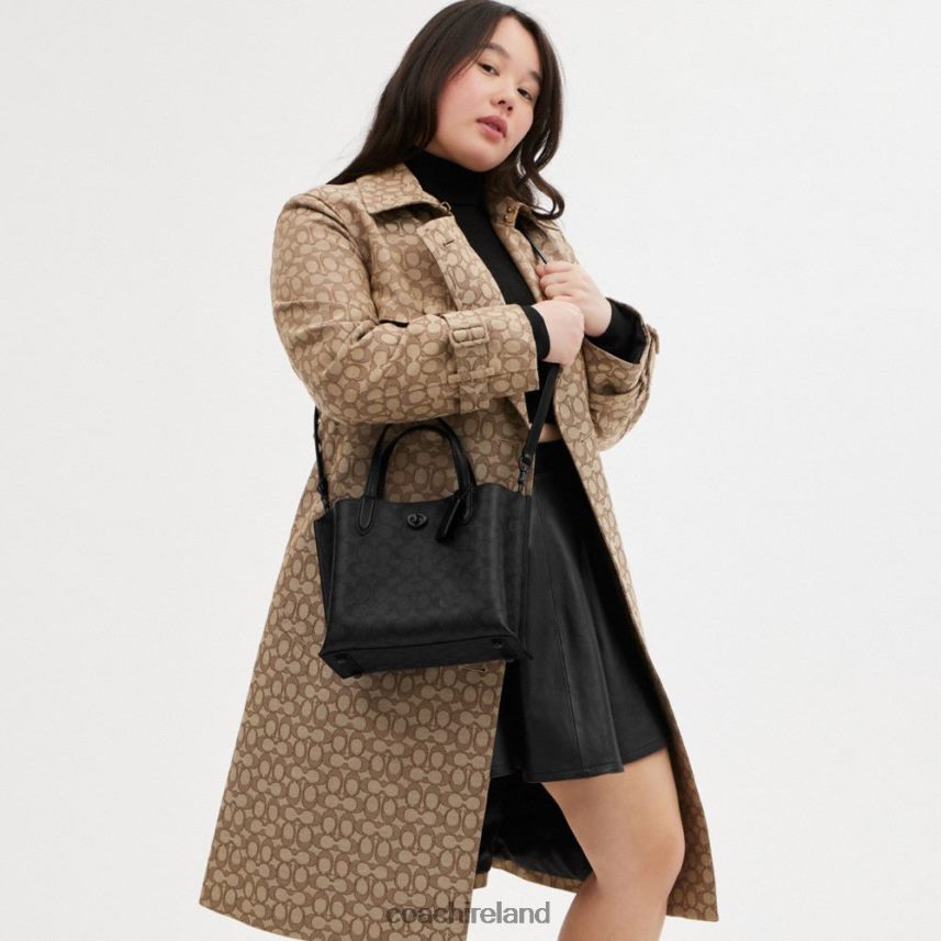 Coach Women WILLOW TOTE 24 IN SIGNATURE CANVAS MW/Charcoal/Black 80N2R2285