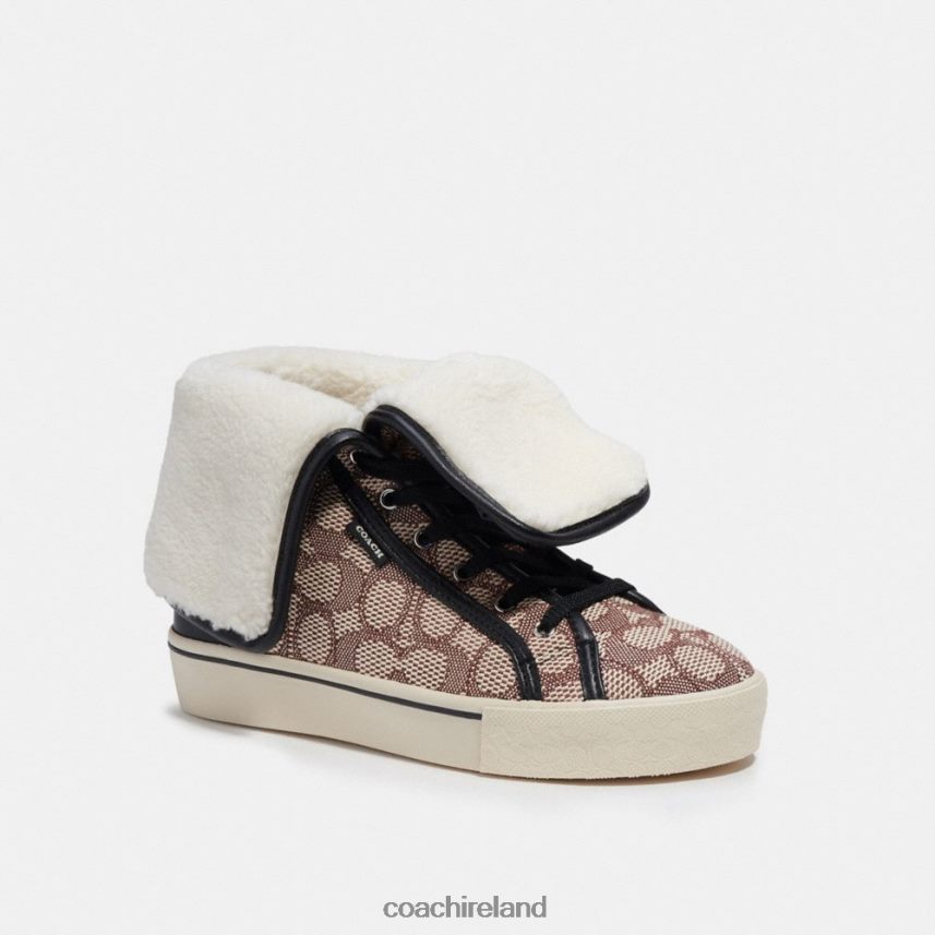 Coach Women CITYSOLE FOLDOVER HIGH TOP PLATFORM SNEAKER IN SIGNATURE JACQUARD Cocoa/Black 80N2R2429