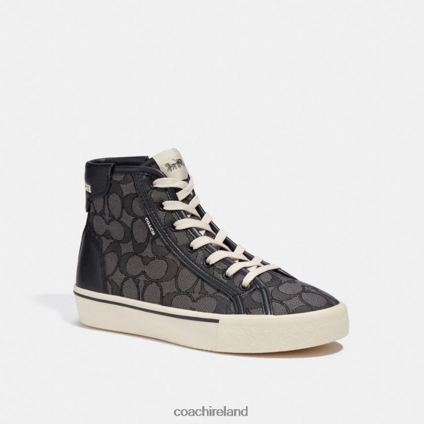 Coach Women CITYSOLE HIGH TOP PLATFORM SNEAKER IN SIGNATURE JACQUARD Smoke Coal/Black 80N2R2430