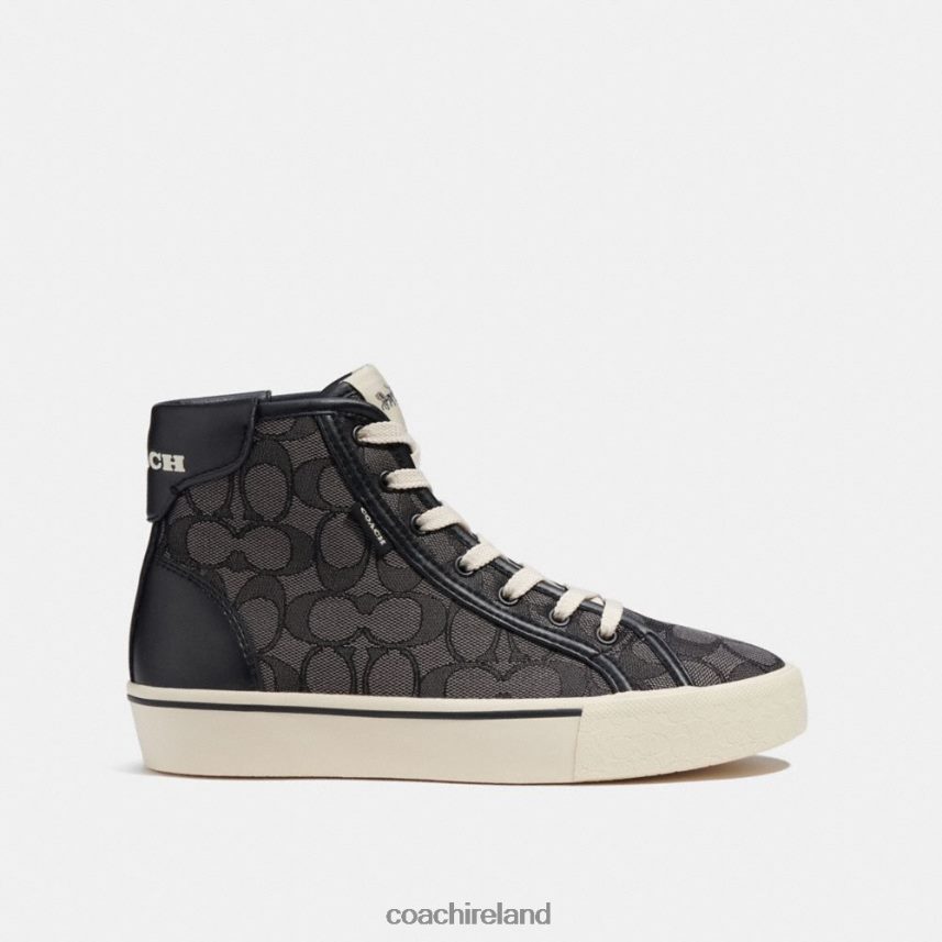 Coach Women CITYSOLE HIGH TOP PLATFORM SNEAKER IN SIGNATURE JACQUARD Smoke Coal/Black 80N2R2430