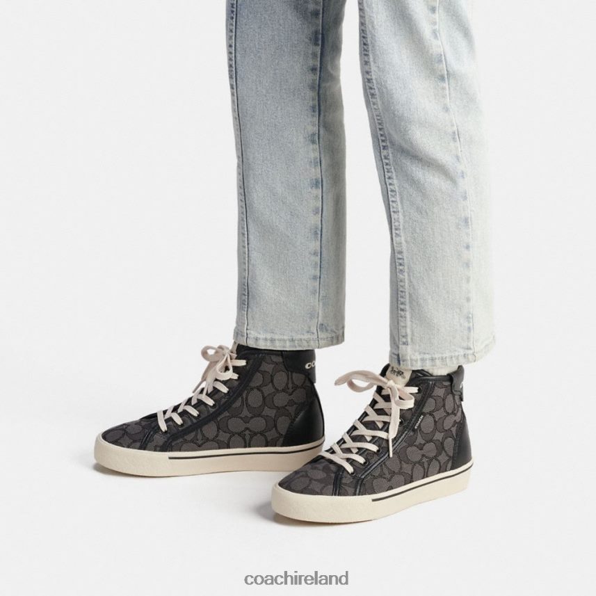 Coach Women CITYSOLE HIGH TOP PLATFORM SNEAKER IN SIGNATURE JACQUARD Smoke Coal/Black 80N2R2430