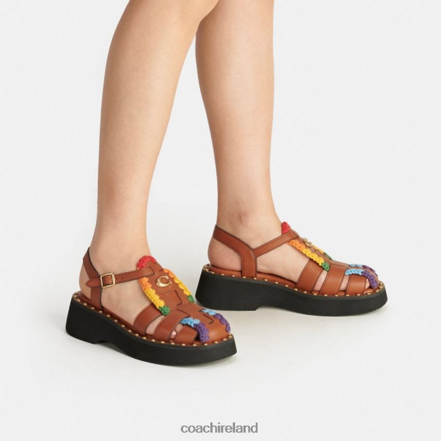 Coach Women VIVIENNE SANDAL WITH RAINBOW CROCHET Burnished Amber/Rainbow 80N2R2420