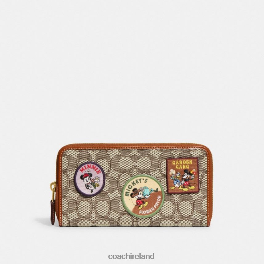 Coach Women DISNEY X COACH ACCORDION ZIP WALLET IN SIGNATURE TEXTILE JACQUARD WITH PATCHES B4/Cocoa Burnished Amb 80N2R2326