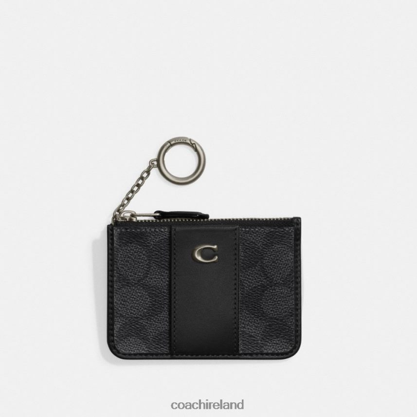 Coach Women MINI SKINNY ID CASE IN SIGNATURE CANVAS MW/Charcoal/Black 80N2R2330