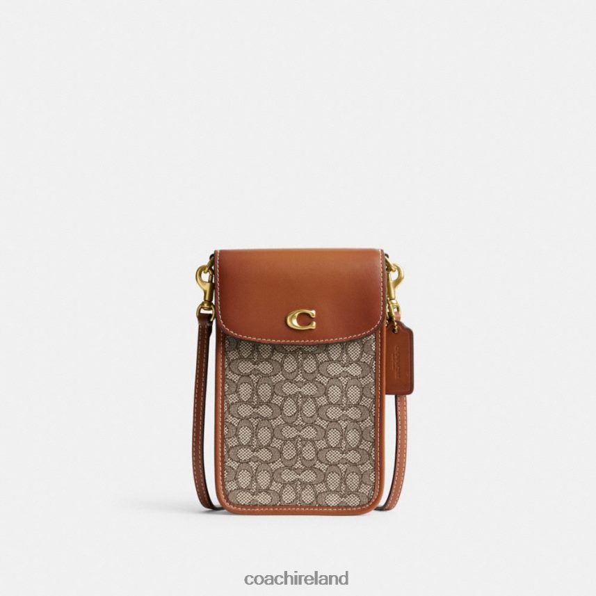 Coach Women PHONE CROSSBODY IN MICRO SIGNATURE JACQUARD B4/Cocoa Burnished Amb 80N2R2386
