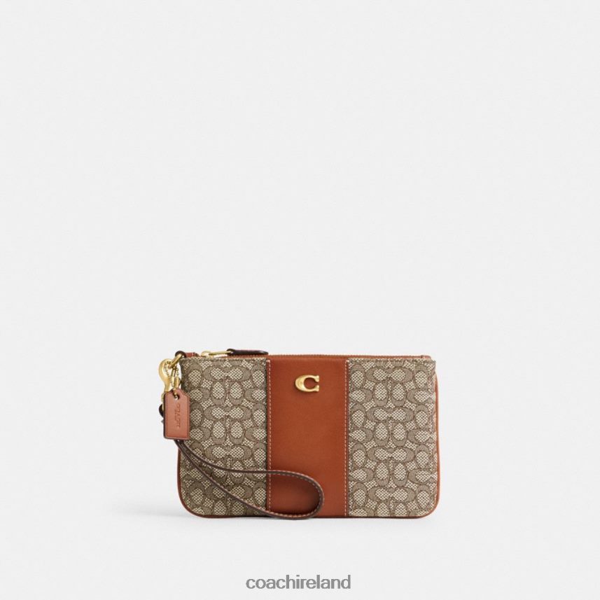 Coach Women SMALL WRISTLET IN MICRO SIGNATURE JACQUARD B4/Cocoa Burnished Amb 80N2R2362